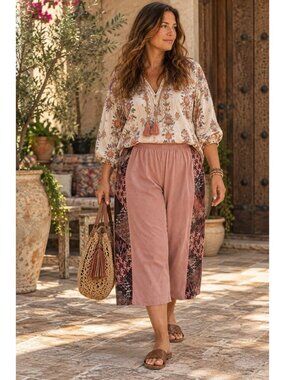 Marketplace Handwork of India Womens Pant Sz 1W 18 20 Brown Kantha Boho Crop